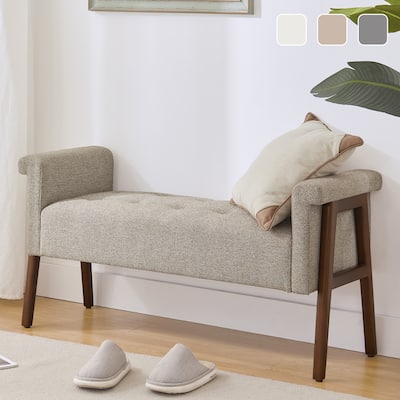 Modern Fabric Upholstered Storage Bench Beige/Brown/Grey
