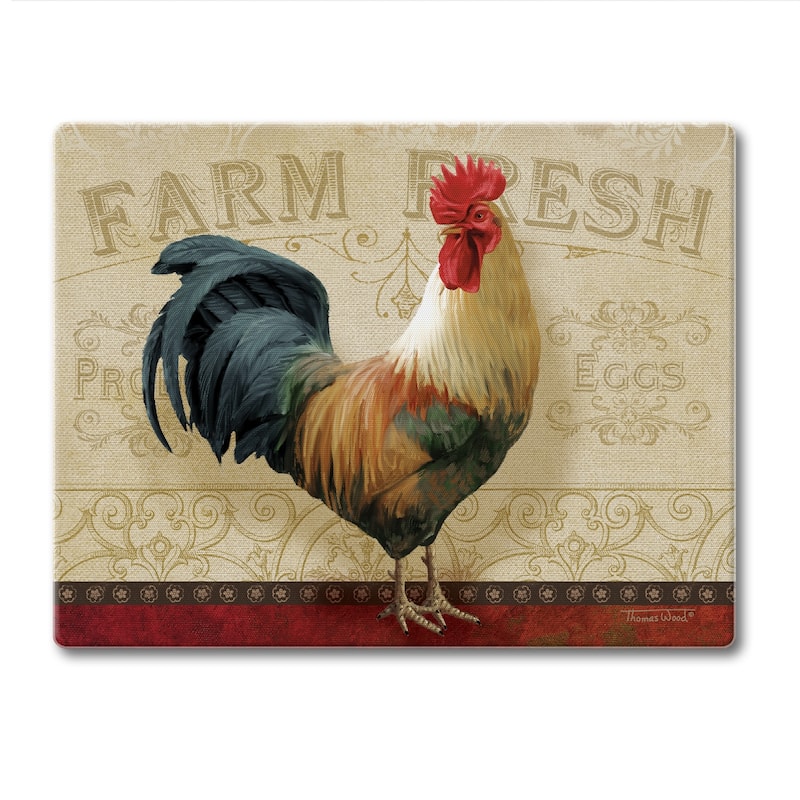 Counterart Glass Cutting Board Counter Saver 10" x 8" - Farm Fresh Rooster - 10x8x.073