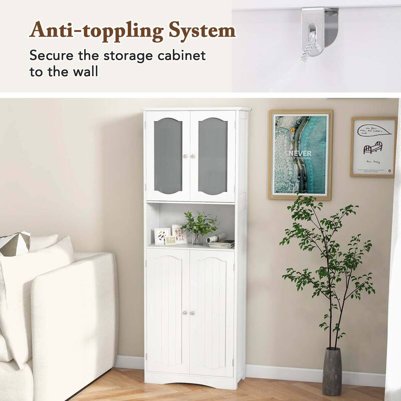 Costway 64.5" Tall Bathroom Cabinet with Tempered Glass Doors - See Details