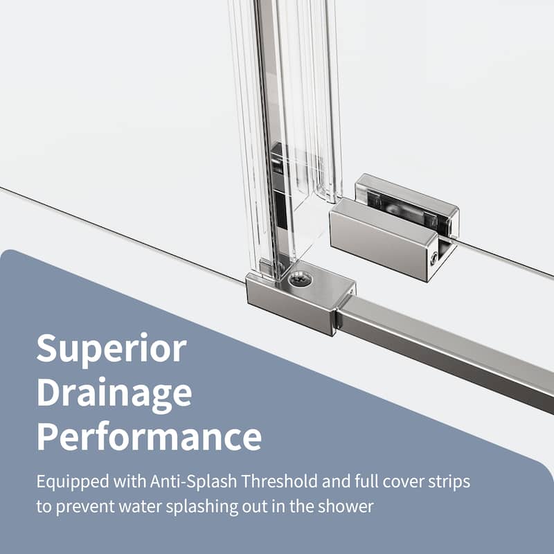 46-48" Frameless Sliding Shower Door with Soft-Close, 8mm Tempered Glass, Adjustable Single Bypass Design - 48x76"