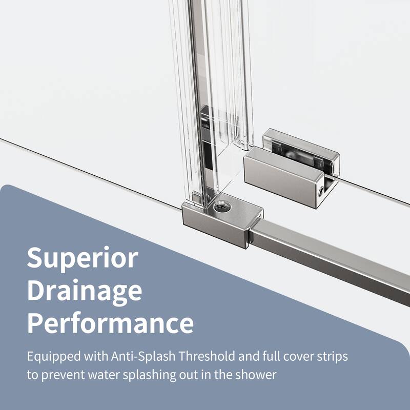 56-60" W x 74" H Frameless Single Sliding Shower Door, 8mm Tempered Glass, Soft-Close Panel, Reversible Install - 60x74"