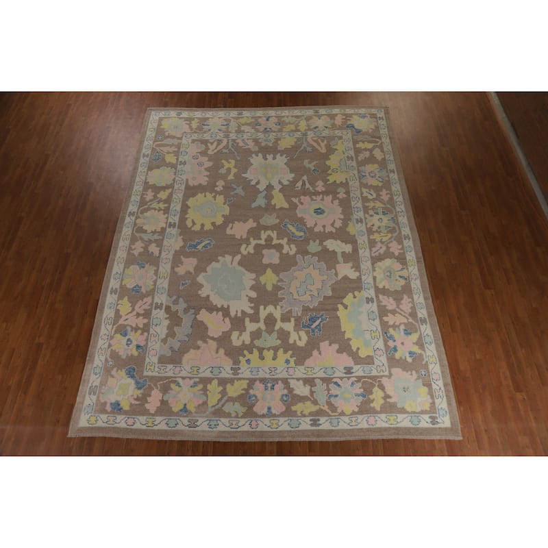 Hand Knotted Oriental 100% Wool Carpet Transitional All-Over Brown Oushak Area Rug - 13' 6'' X 10' 5''