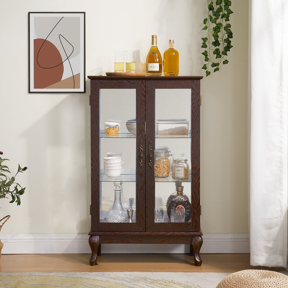 Roomfitters 2 Doos Curio Cabinet with Tempered Glass Doors, Curio Cabinets with Mirrored Back Panel and Adjustable Shelves