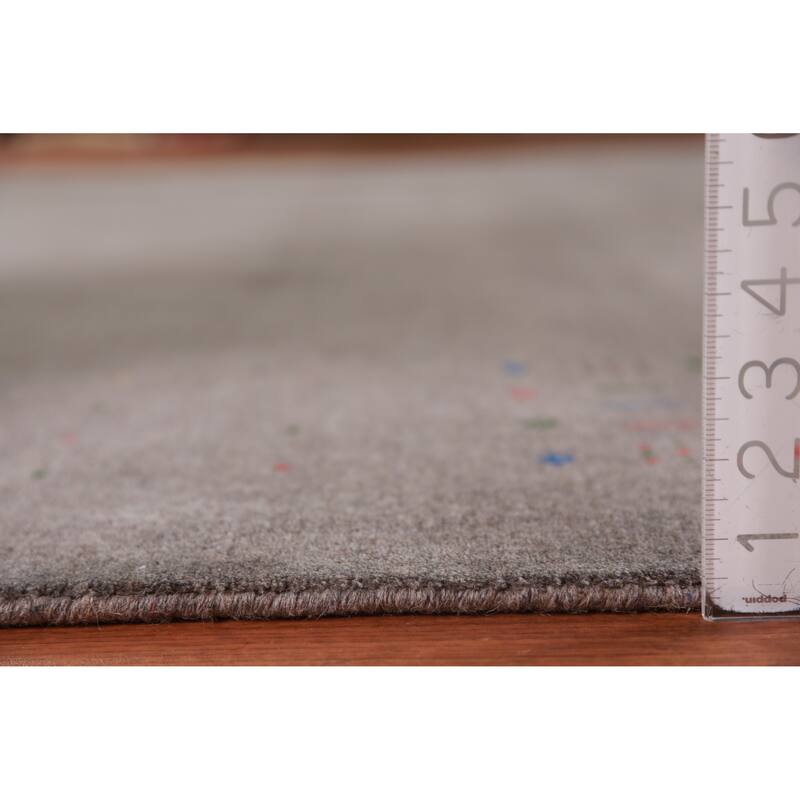 Tribal Gabbeh Area Rug Hand-Knotted Grey Wool Carpet - 8'0" x 9'11"