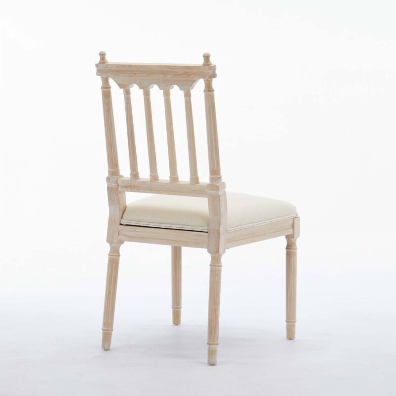 Linen Fabric Upholstered Wooden Dining Chairs,Set of 2