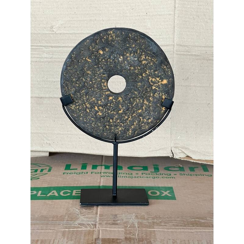 Approx.12" High Lava Stone Disk with Iron Stand