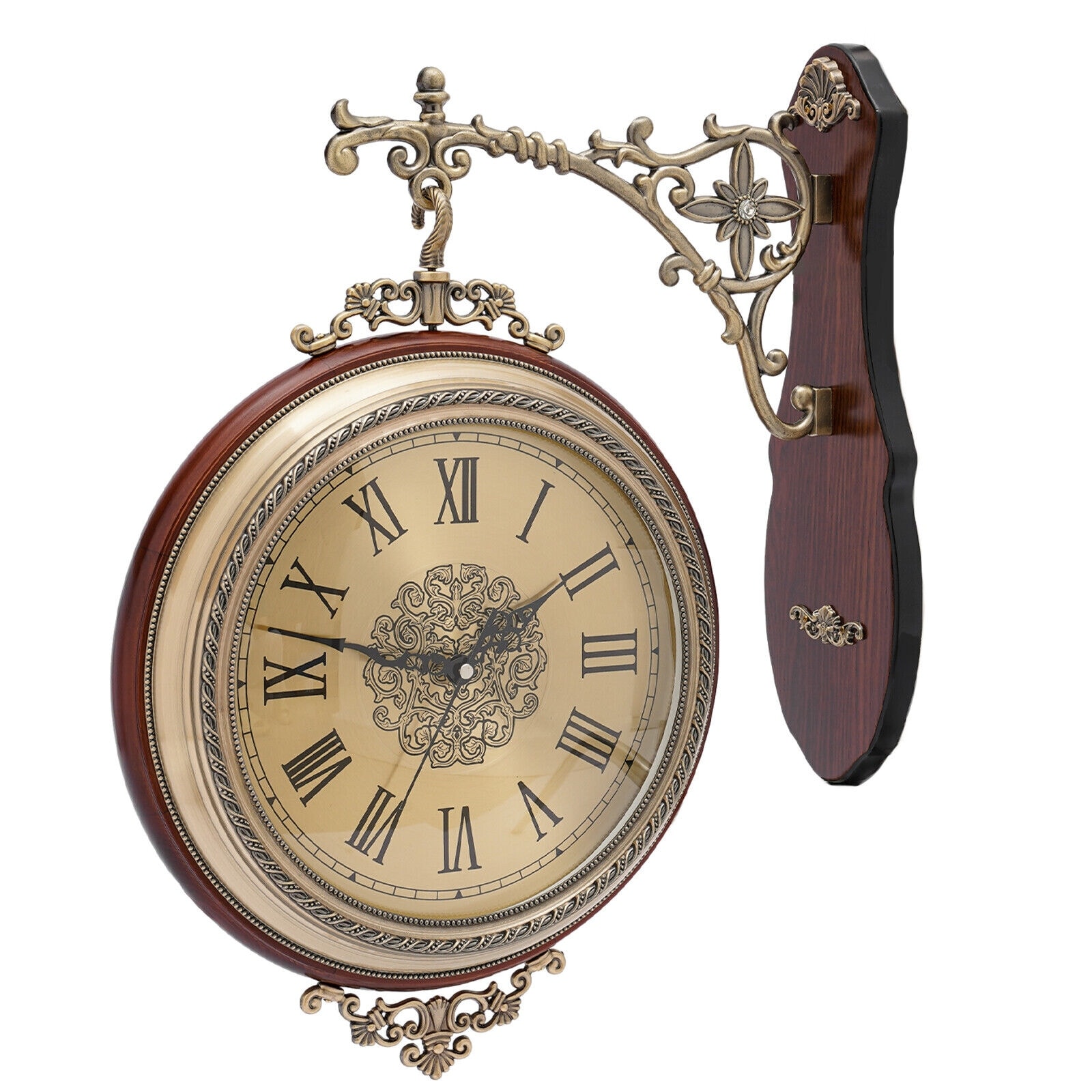 Vintage Double-Sided Wooden Quartz Wall Clock - 18.1*14.6in