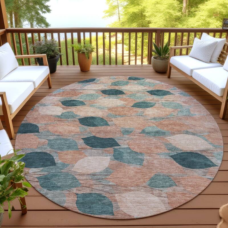 Machine Washable Indoor/ Outdoor Floral Mila Chantille Rug - Copper - 8' x 8'