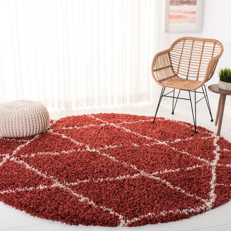 SAFAVIEH Pro Luxe Shag Yuna Moroccan Tassel 2.4-inch Thick - 6'7" x 6'7" Round - Rust/Cream - Round