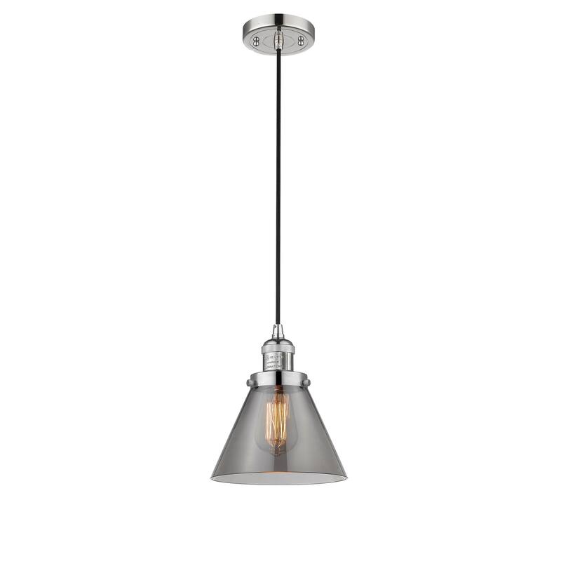 Innovations Lighting Franklin Restoration Cone - 1 Light 8" Cord Hung Mini Pendant - Polished Nickel/Light Smoke