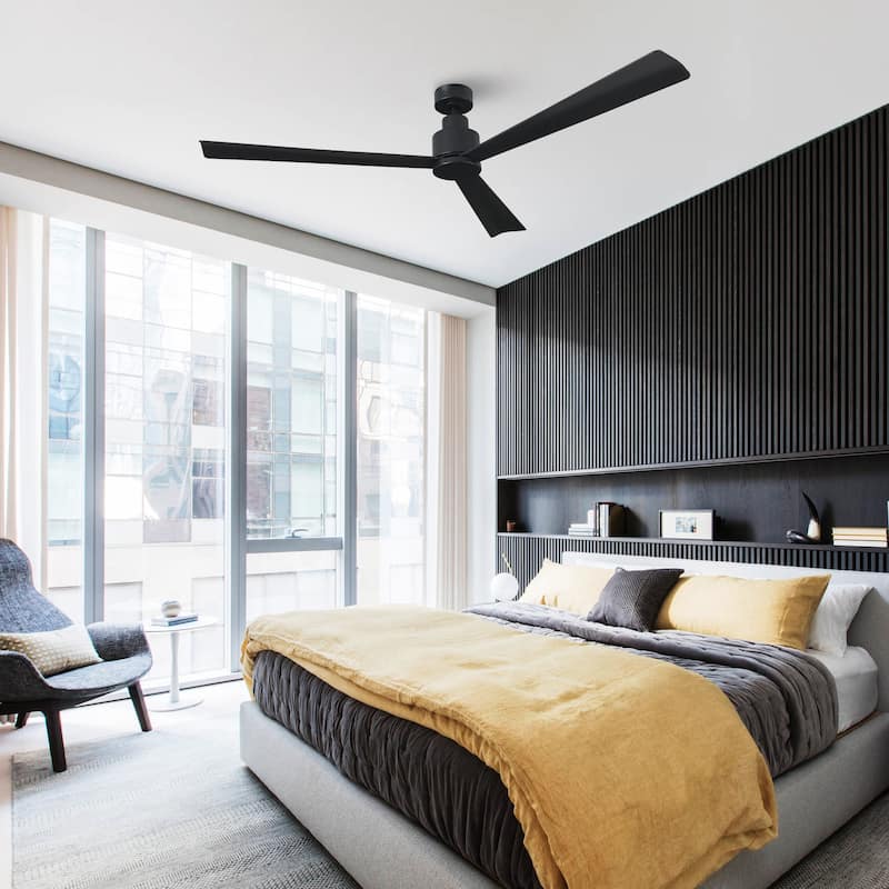 52" Matte Black Industrial Reversible DC Motor Ceiling Fan without Light