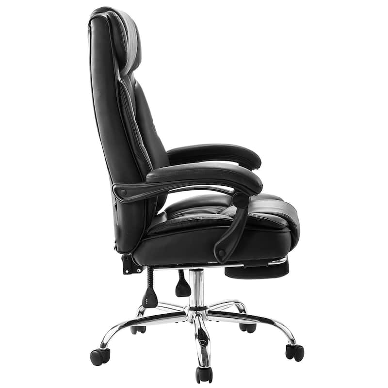 Black PU Leather Ergonomic Executive Office Chair with Footrest and Adjustable Recline - 27.00” L x 27.76” W x 50.13” H