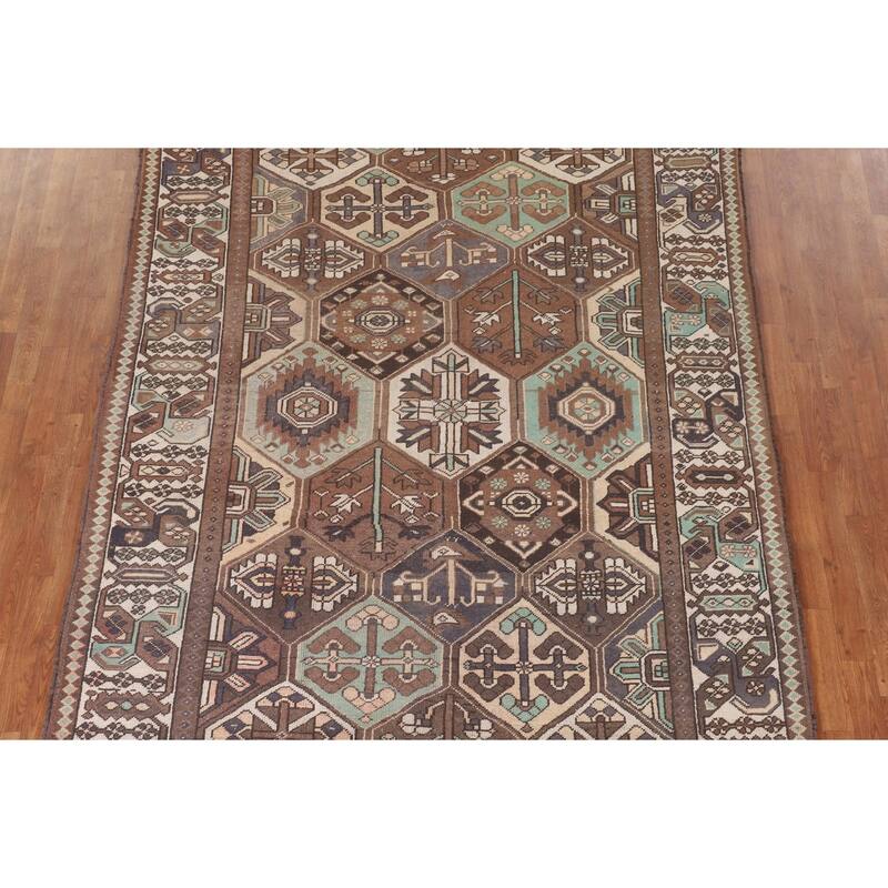Geometric Bakhtiari Persian Vintage Area Rug Hand-Knotted Wool Carpet - 6'10"x 10'3"