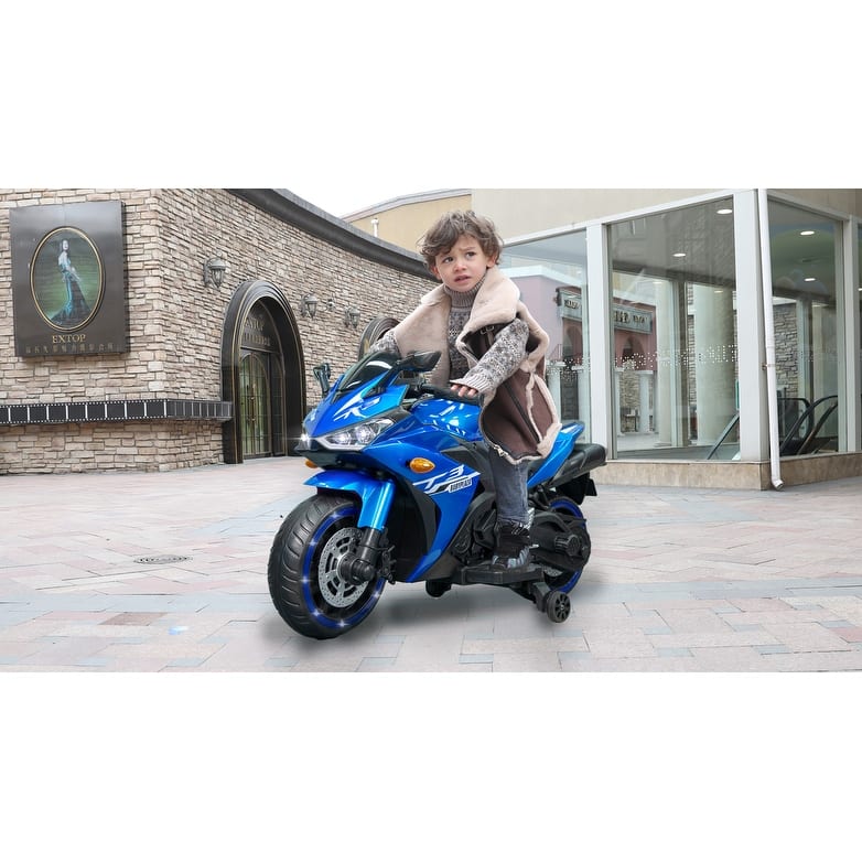 Electric Motorcycle with LED Display, Children's Ride-On Motorcycle with Illuminated Tires, Child Carriage with Handle