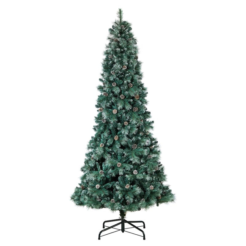 9ft. Frosted Tip Pine Artificial Christmas Tree with 700 Clear Lights, Pine Cones & 1512 Branches - Stunning X-Mas Display