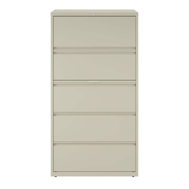 Hirsh 36-in Wide HL10000 Series 5 Drawer Lateral File Cabinet with Posting Shelf and Roll-Out Binder Storage, White - Beige - Legal