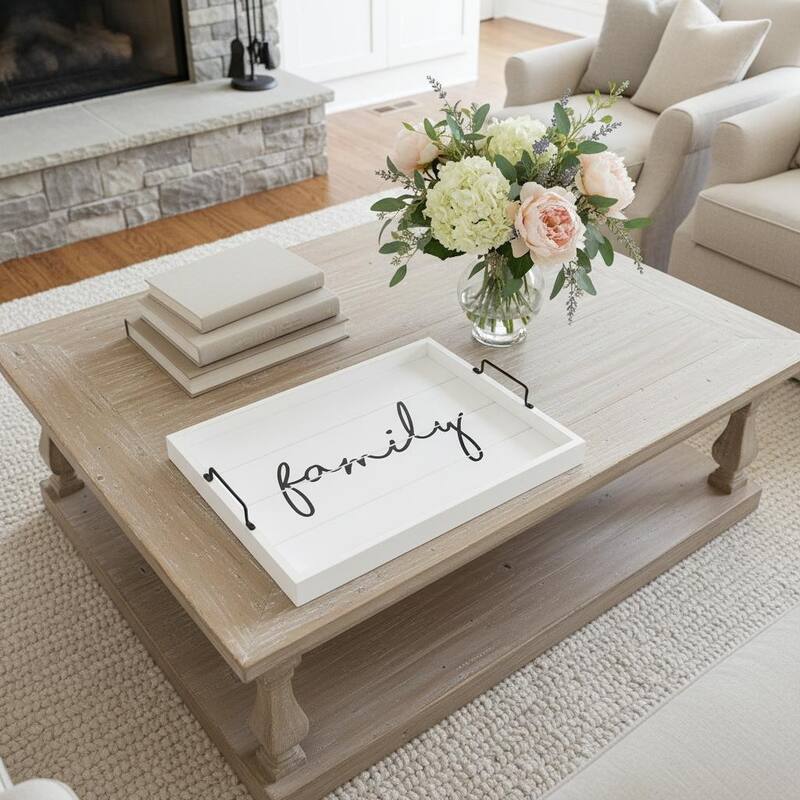 HomeRoots 16" White And Black Family Serving Tray With Handles - 15.50 in. x 2.25 in. x 12.00 in. - White/Black - 15.50 in. x 2.25 in. x 12.00 in.