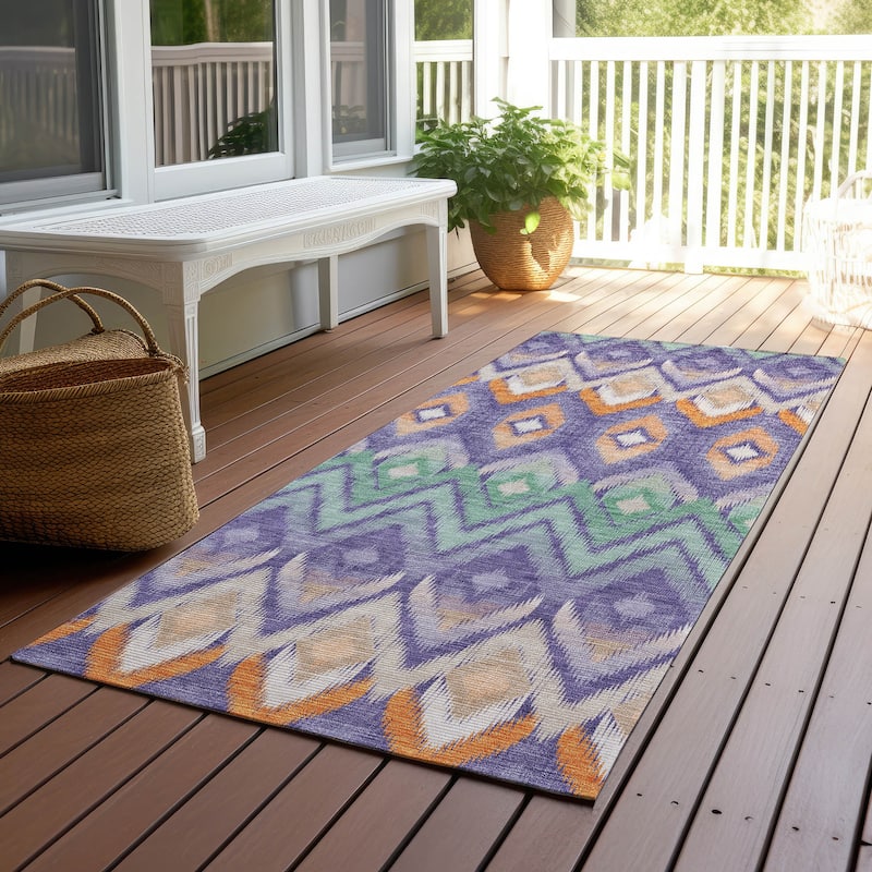 Machine Washable Indoor/ Outdoor Chantille Geometric Boho Rug