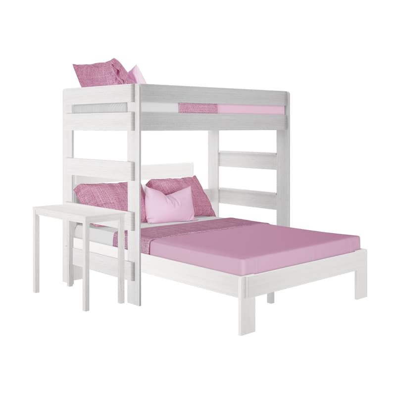 Max and Lily Farmhouse Twin over Queen L Shaped Bunk Bed with Desk