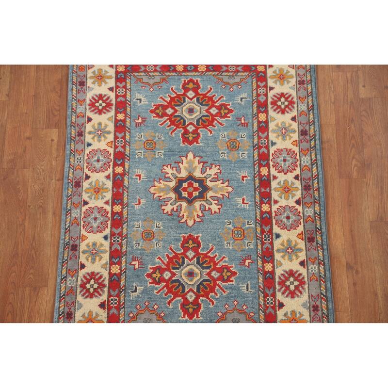 Light Blue Kazak Accent Rug Wool Carpet - 2'9" x 4'2"