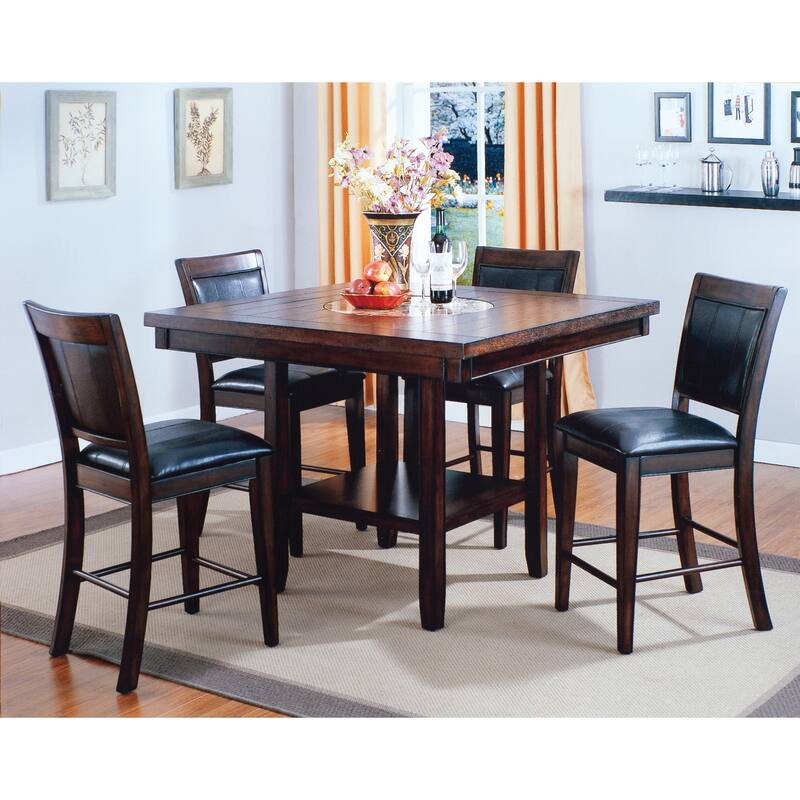 Omari Espresso Modern Faux Leather Square Counter Height Set