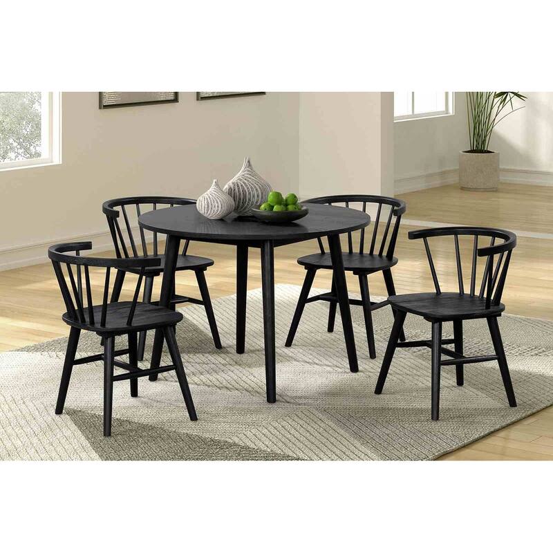Mid Century Modern Black Finish 5pc Round Table and Chairs