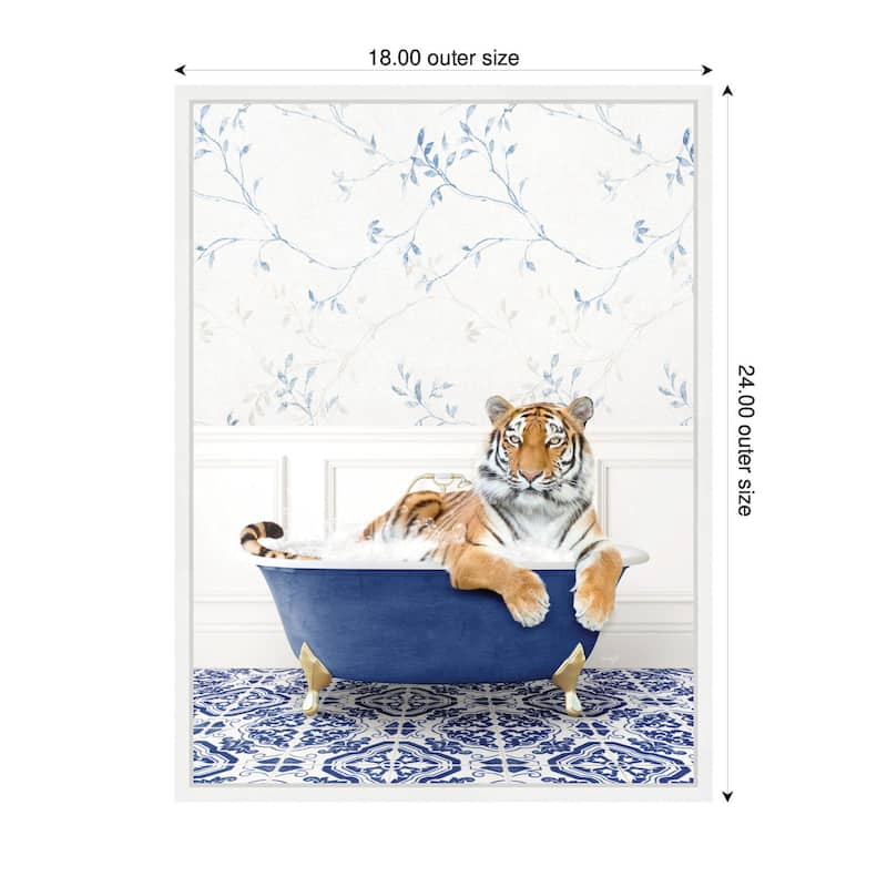 Kate and Laurel Sylvie Tiger in Eclectic Blue Bathtub Framed Canvas by Amy Peterson