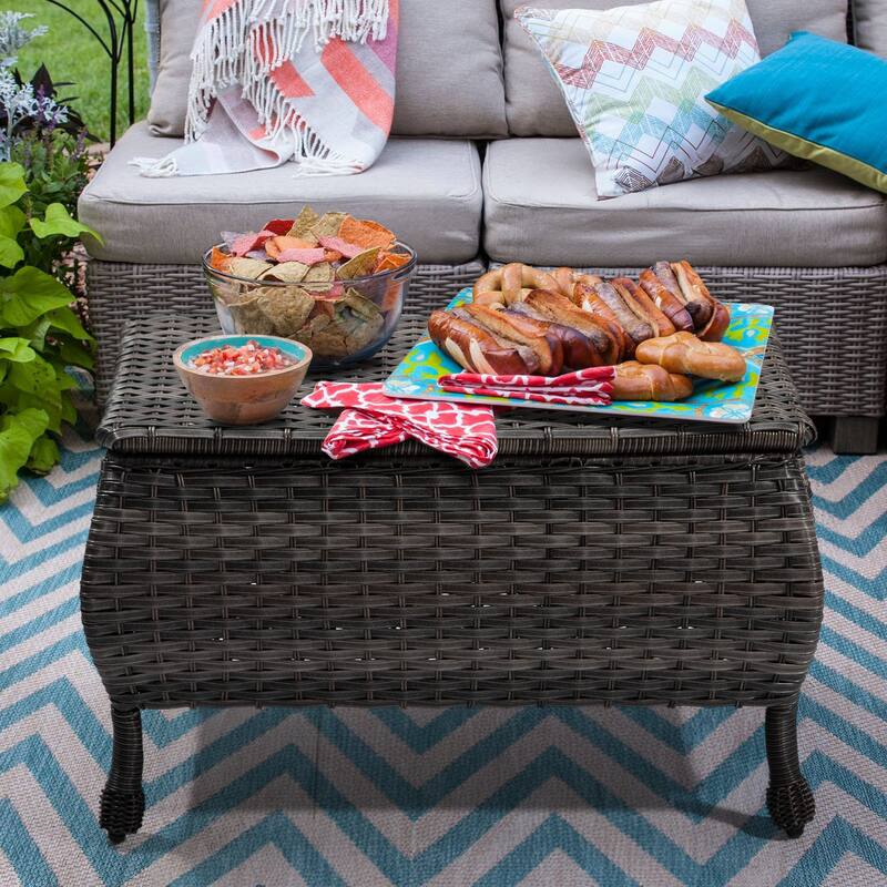Cozywor Brown Wicker Outdoor Patio Storage Coffee Table