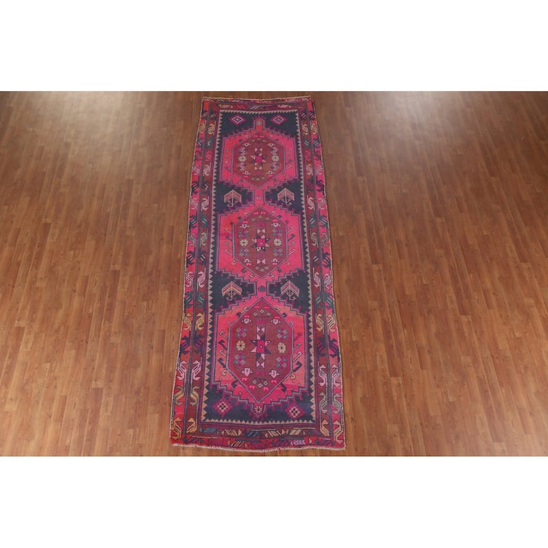 Hand Knotted Oriental 100% Wool Carpet Traditional Tribal Navy Blue & Blues Ardebil Runner Rug - 11' 10'' X 4' 1''