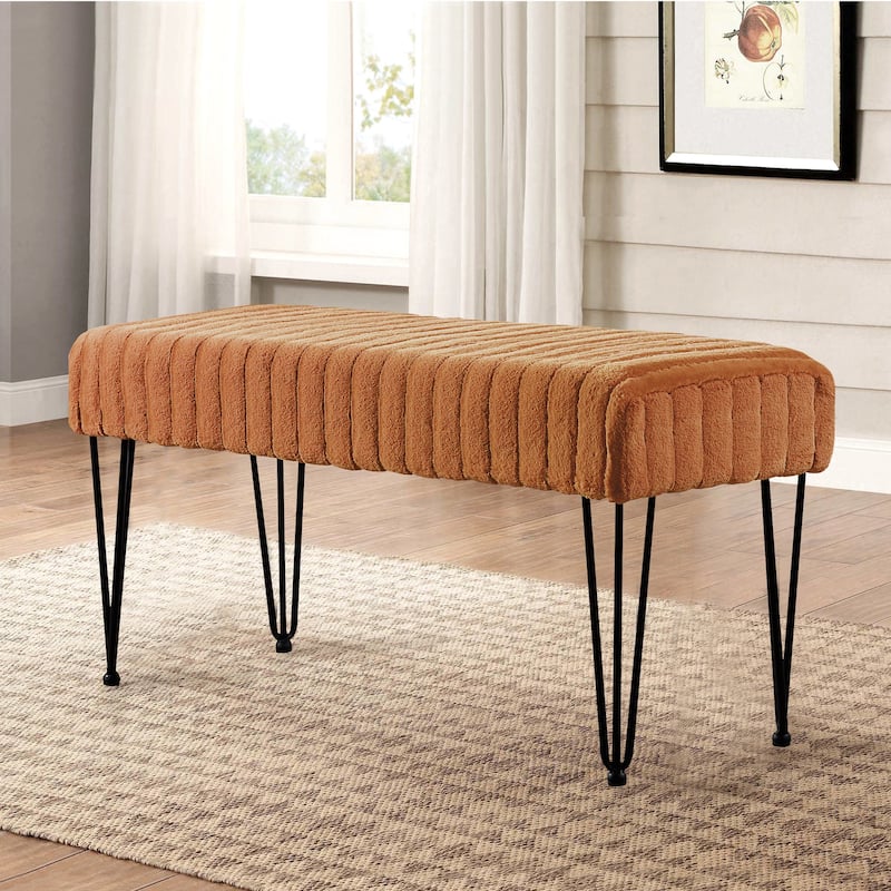 Serenta SuperMink Fauxfur Ottoman Bench - 46" x 16" x 22" - Honey Ginger