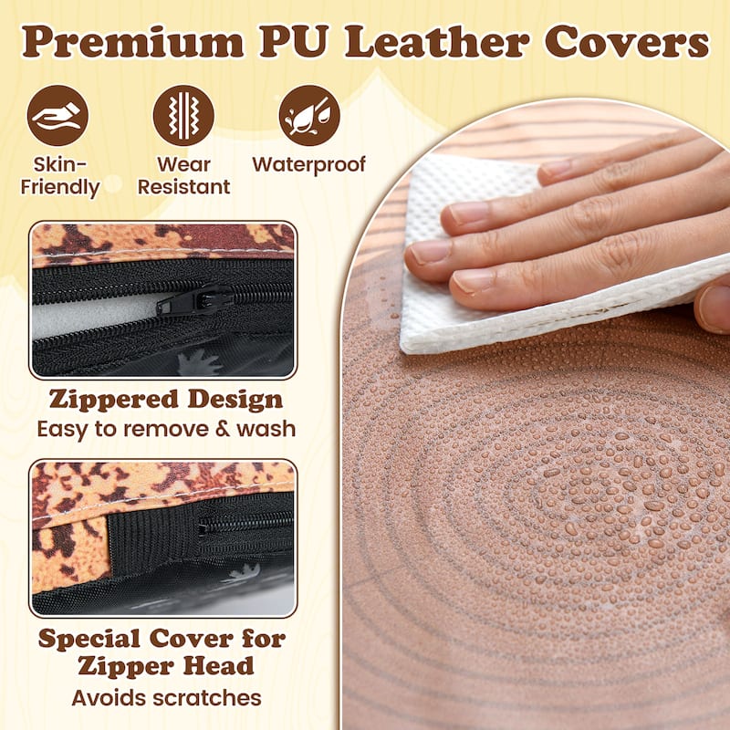 Gymax 3 PCS Tree Stump Stool Set w/Wood Printing Nature Decoration &