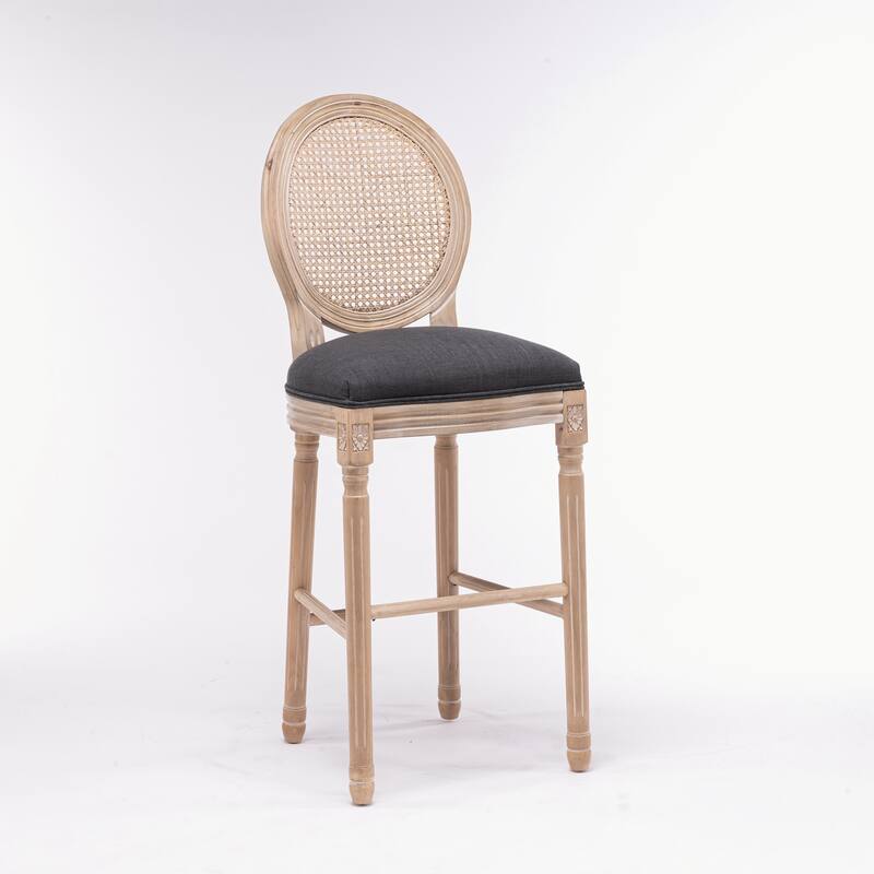 Wooden Barstools Rattan Back Set of 2