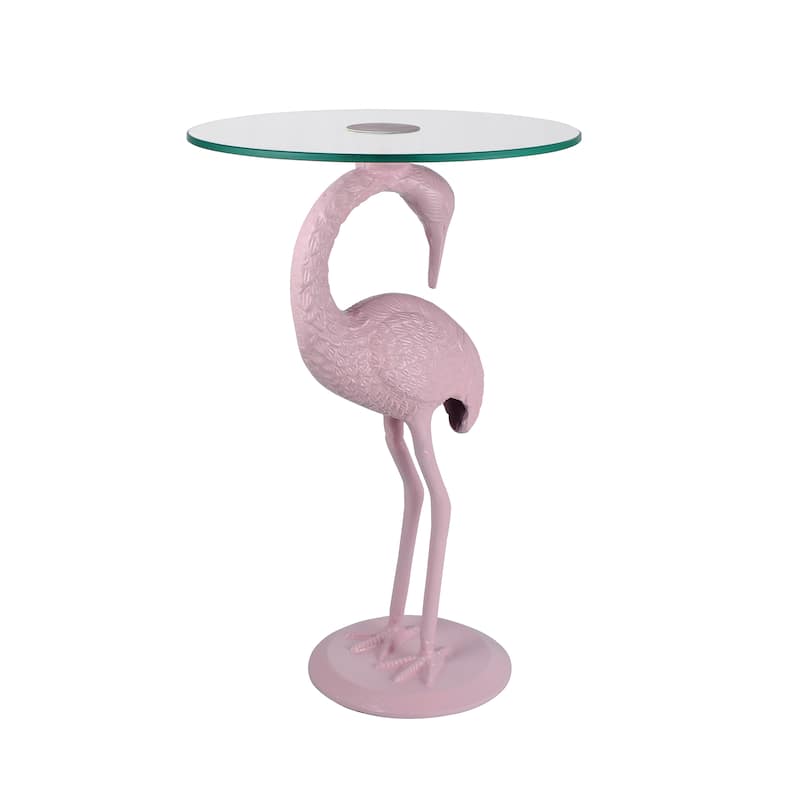 Nysha 25" Glass Top Flamingo End Table, Pink, by JONATHAN Y