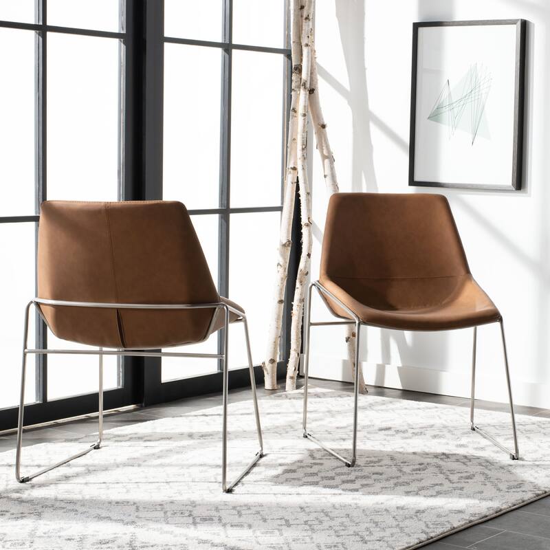SAFAVIEH Oliva Mid Century Dining Chair (Set of 2) - 25" x 24" x 33.3" - 25" x 24" x 33.3" - 25Wx24Dx33H - Cognac/Silver