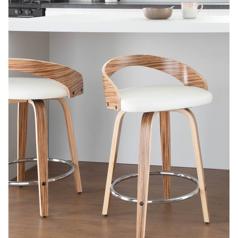 Carson Carrington Stavanger 24" Fixed-Height Counter Stool with Bent Wood Legs & Round Footrest (Set of 2)