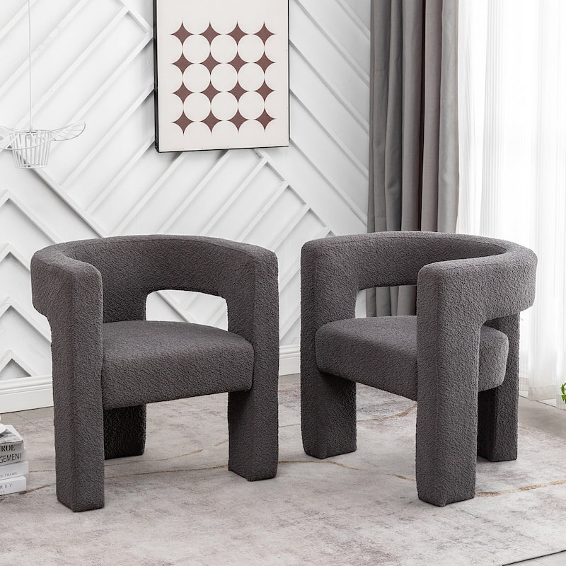 KINWELL 28" Wide Boucle Upholstered Square Armchair (Set of 2)