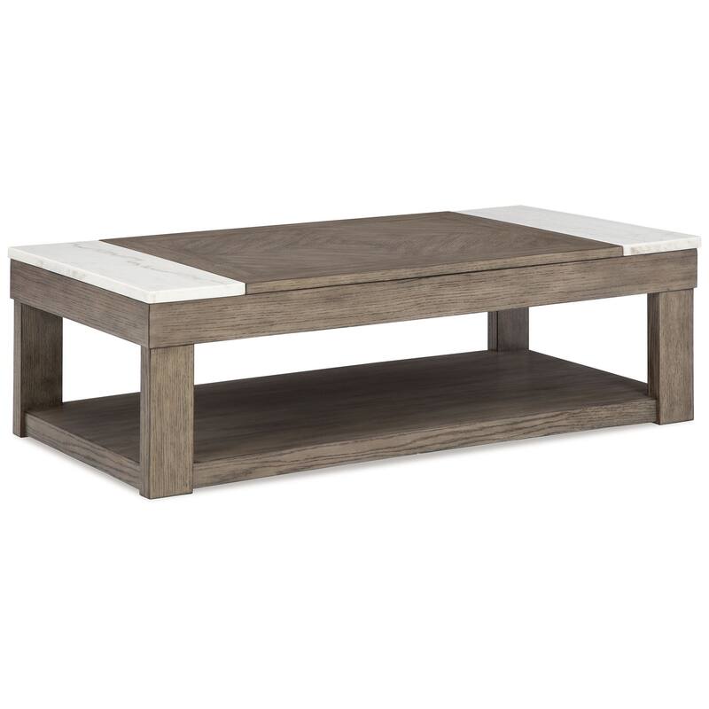 Aska Lift Top Coffee Table, Caster Wheels, 56 Inch Weathered Gray