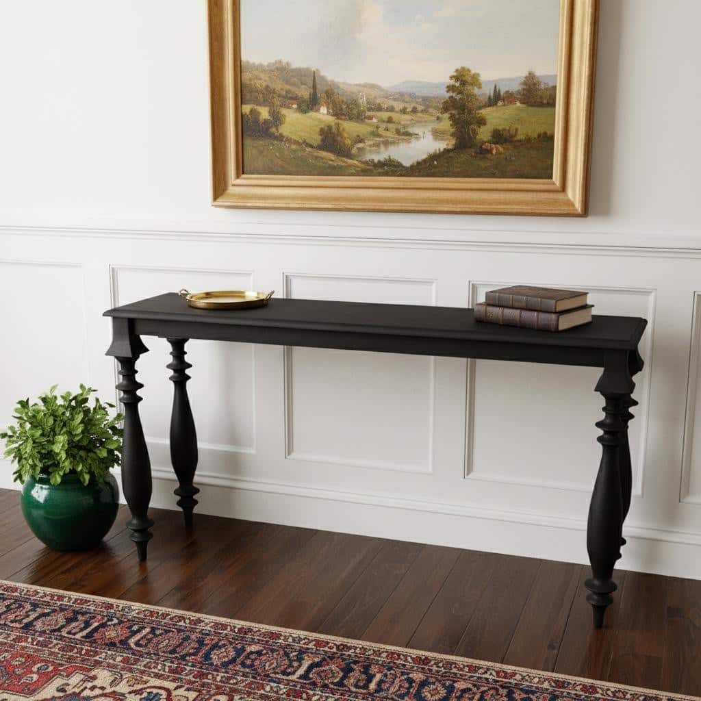 HomeRoots 54" Black Solid Wood Distressed Console Table - 54.00 in. x 30.00 in. x 12.00 in.