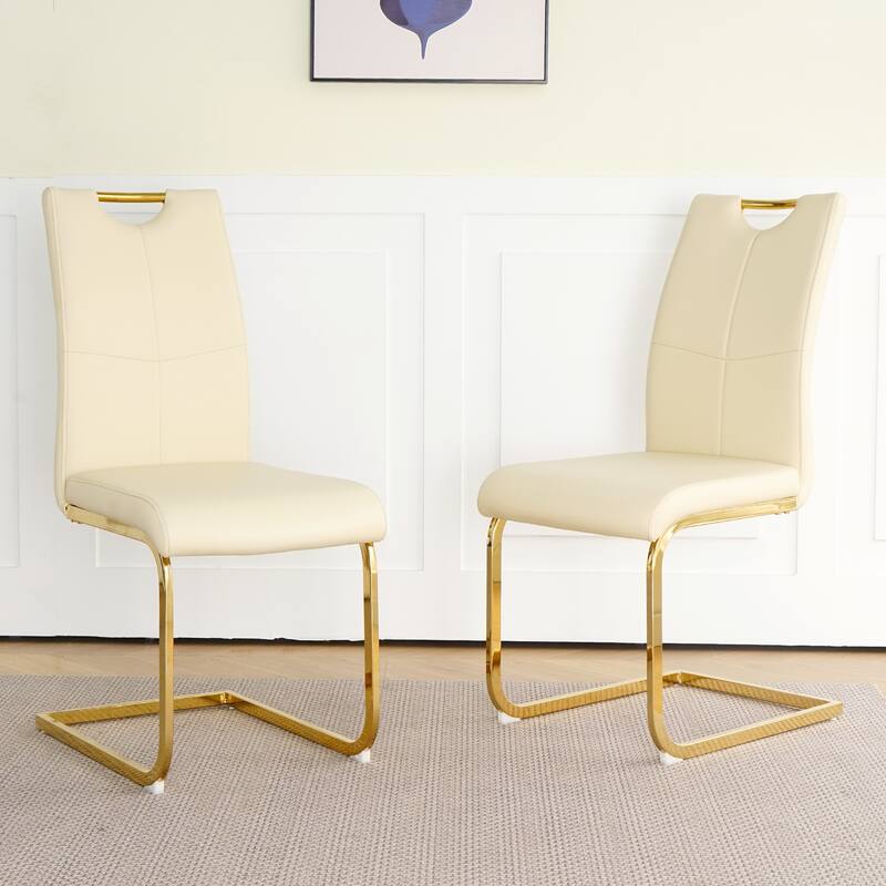 Modern PU Dining Chair with Gold Metal Legs, Versatile for Kitchen, Living Room, Bedroom, and Dining Room. - Yellow-1