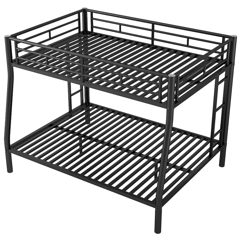 Full XL over Queen Size Metal Bunk Bed with Ladder & Guardrails for Kids