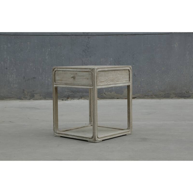 Artissance Peking Square Side Table w/Drawer, 27Inch Tall, White Wash