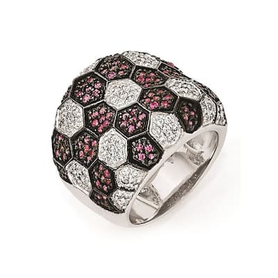 Curata 925 Sterling Silver and Black Rhodium Simulated Ruby And Cubic Zirconia Ring