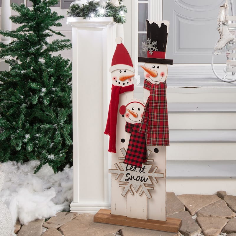 Glitzhome 35"H Wooden Deer or Snowman or Gnome Family Porch Decor