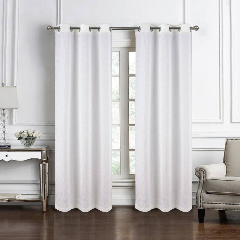 Lorena Woven Jacquard Window Curtain with Grommets 84" Set - White