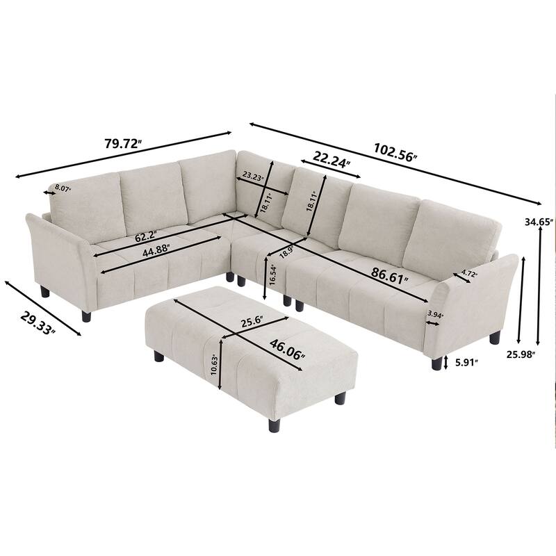 "102.56" W Reversible Sectional Sofa with Corner Seat & Extended Bench