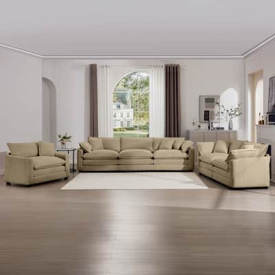 Modern 3 Piece Set Modular Sofa Set with Corduroy Upholstery and Memory Foam Cushions for Living Room or Guest Room