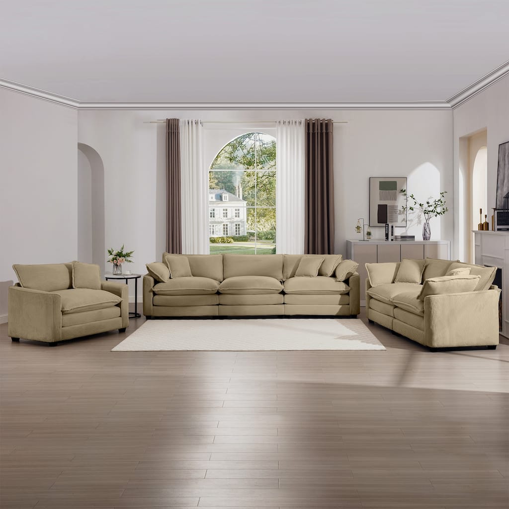 Modern 3 Piece Set Modular Sofa Set with Corduroy Upholstery and Memory Foam Cushions for Living Room or Guest Room