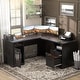preview thumbnail 5 of 70, Modern Farmhouse L-Shape Desk with File Cabinet and Drawers, Homer Office Executive Desk with Charge Station