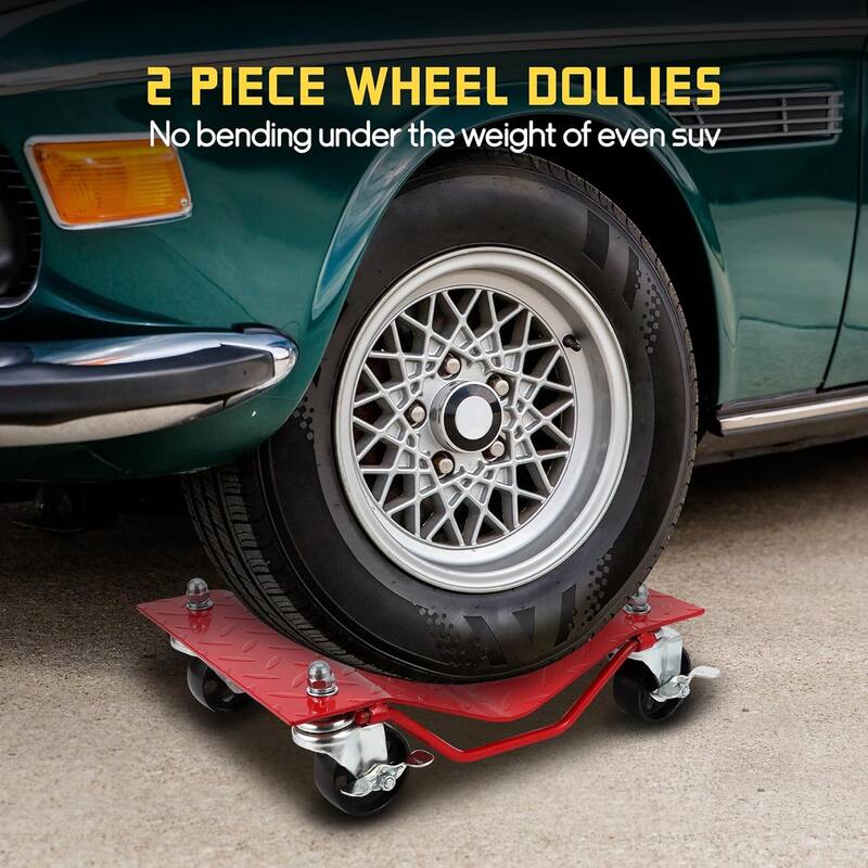 Heavy Duty Vehicle Wheel Dollies for Moving Cars, Trucks, SUVs - 2Pcs Red 2000lbs