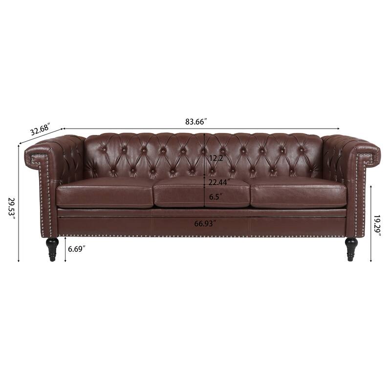 Traditional 3-Seat Sofa with Square Arms and Removable Cushion